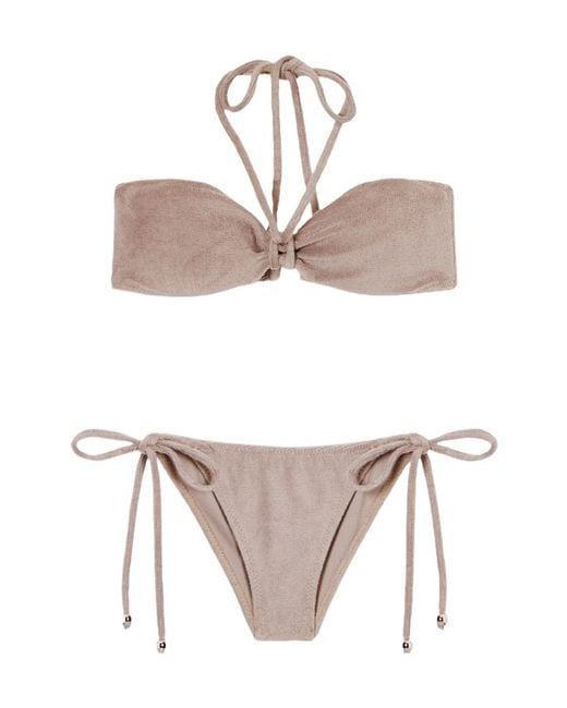 Lisa Marie Fernandez White Cotton-Blend Terry Bandeau Bikini