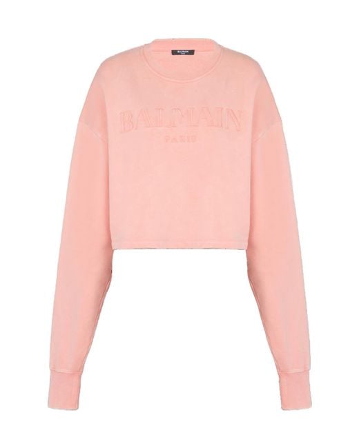 Balmain Pink Logo Embroidered Vintage Sweatshirt