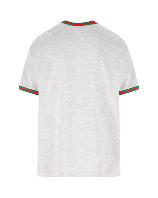 Gucci White Crew Neck T-Shirt Featuring Web Ribbon for men