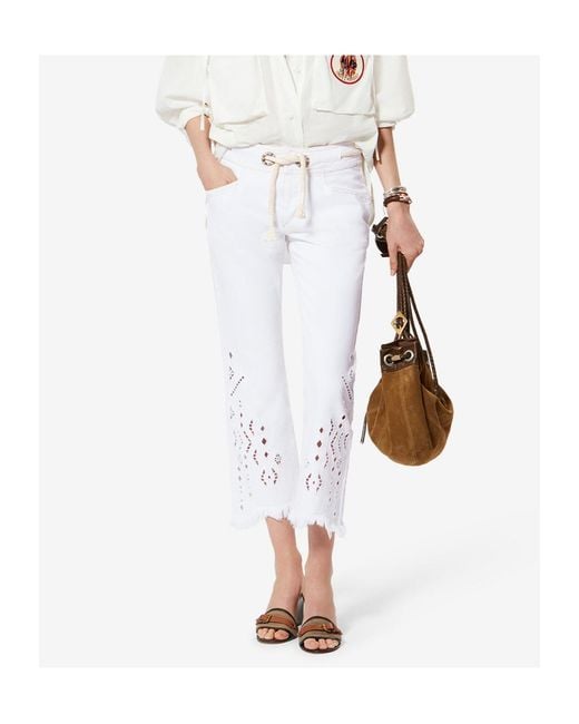 Isabel Marant White Alison Broderie Kick Flare Pants