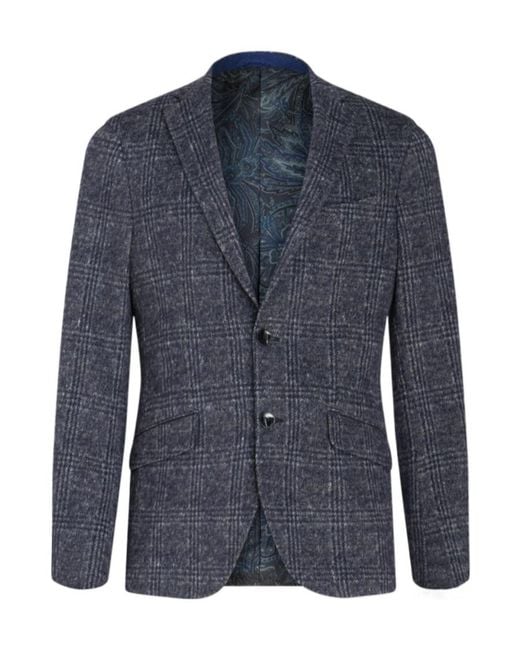 Etro Blue Checked Long Sleeved Blazer for men