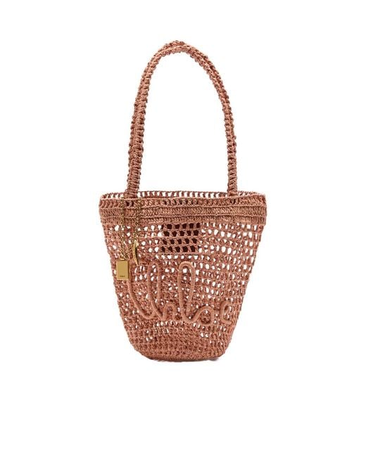 Chloé White Summer Banana Logo Raffia Tote