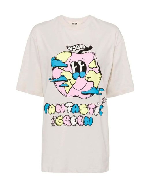 MSGM White Graphic Print T-Shirt for men