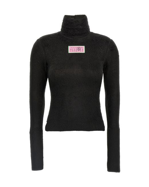 MM6 by Maison Margiela Black Turtleneck Fur-Effect Jumper