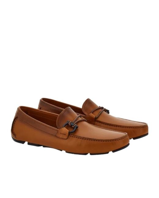 Ferragamo Brown Driver With Gancini Ornament for men