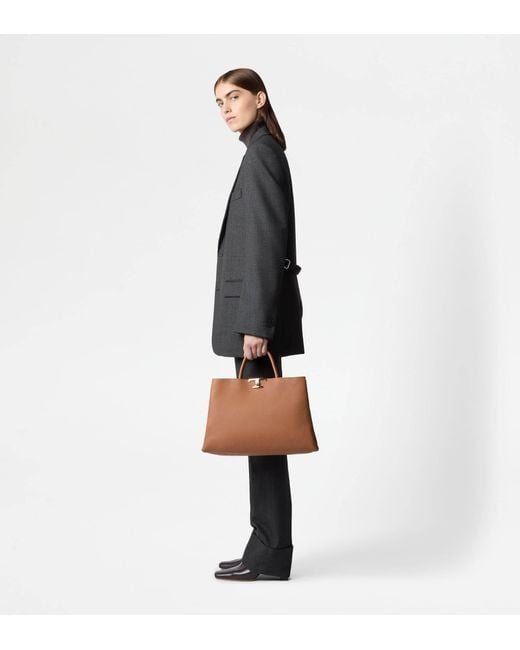 Tod's Brown T Timeless Logo Plaque Medium Tote Bag