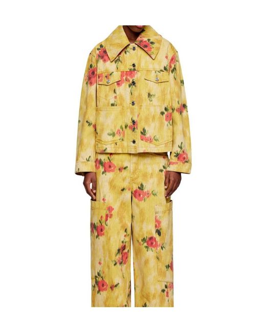 Ganni Yellow Floral Printed Denim Jacket