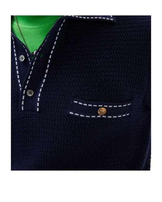 Versace Blue Contrast Stitch Polo Knitted Top for men