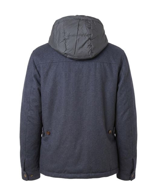 Moorer Blue Hooded Button-Fastening Jacket for men