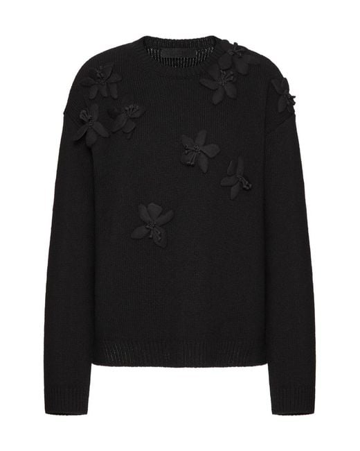 Valentino Black Floral Embellished Crewneck Jumper