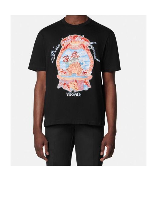Versace Black Pattern-Printed Crewneck T-Shirt for men