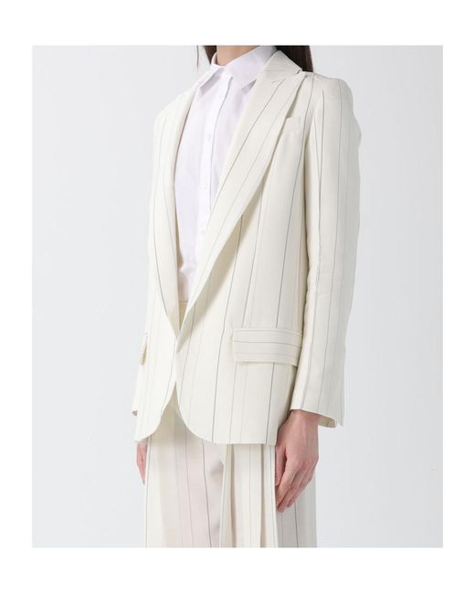 Semicouture White Pinstriped Single-Breasted Blazer