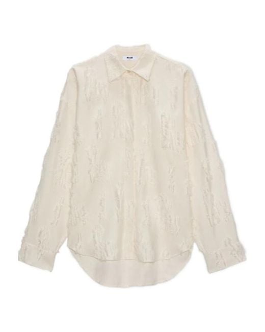 MSGM White Textured Long-Sleeve Shirt