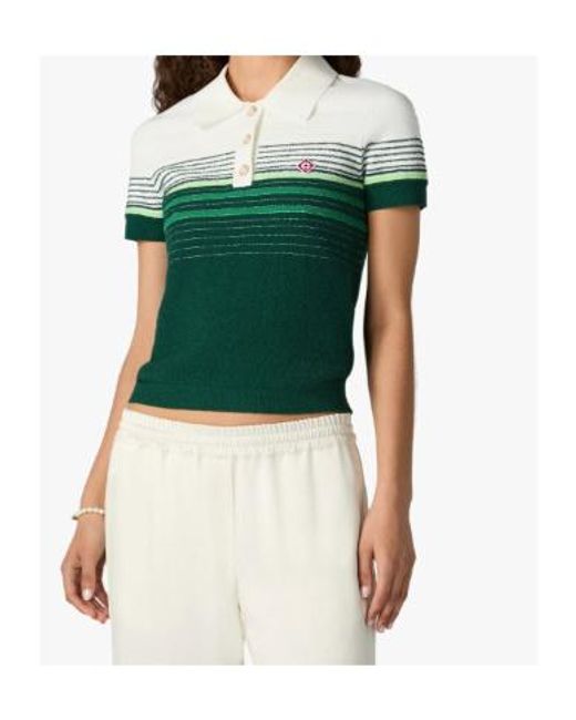 Casablanca Green Logo Patch Stripe Knit Polo Top