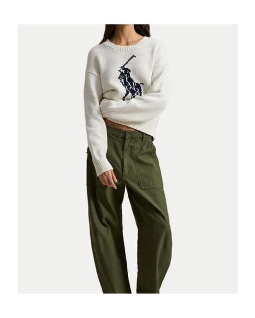 Polo Ralph Lauren White Big Pony Intarsia-Knit Jumper