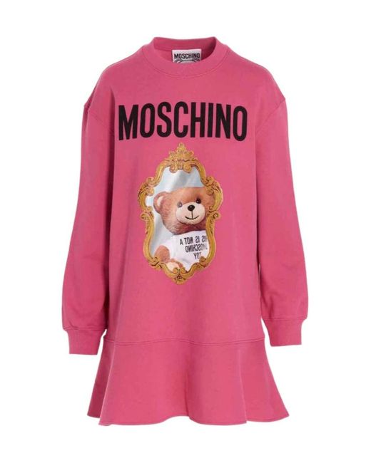 Moschino Pink Teddy Bear-Print Sweatshirt Dress