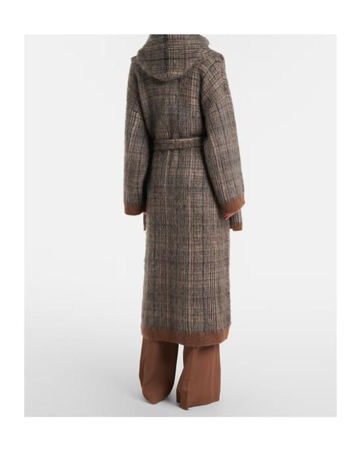 Brunello Cucinelli Brown Checked Mohair And Wool-Blend Wrap Coat