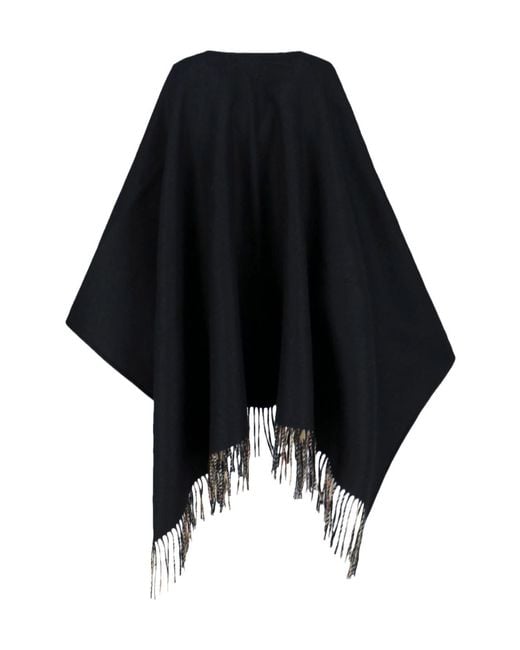 Burberry Black Checked Fringed-Edge Cape