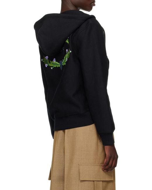 Burberry Black Logo Embroidered Zip-Up Hoodie