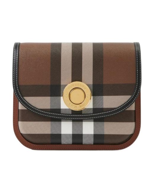 Burberry Brown Checked Foldover Top Medium Elizabeth Bag