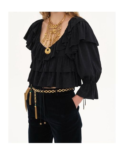 Chloé Black Chloé Ruffled Cropped Blouse