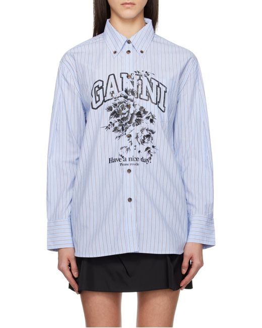 Ganni White Stripe Logo Shirt