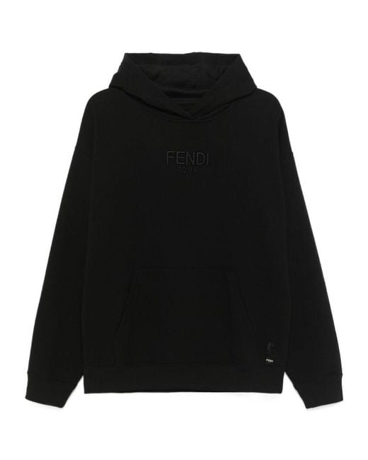 Fendi Black Logo Embroidered Long Sleeved Hoodie for men