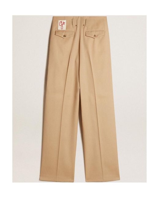 Golden Goose Deluxe Brand Natural Logo Patch Pleated Pants