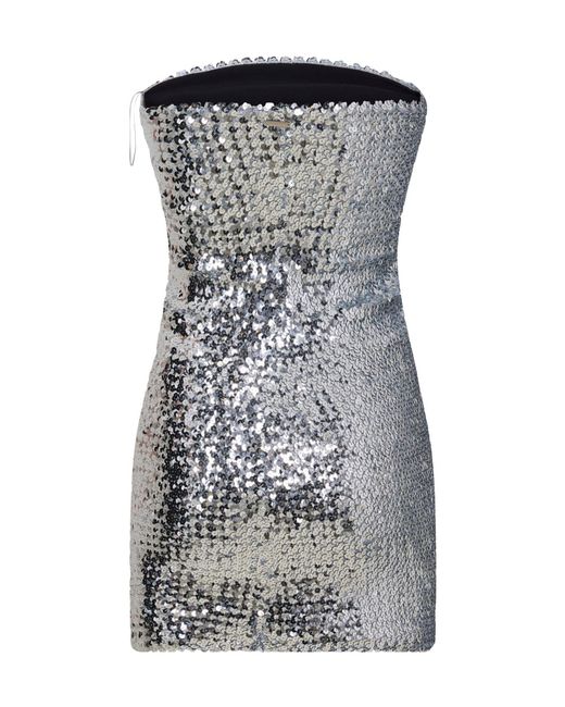 Gucci Gray Sequined Strapless Mini Dress