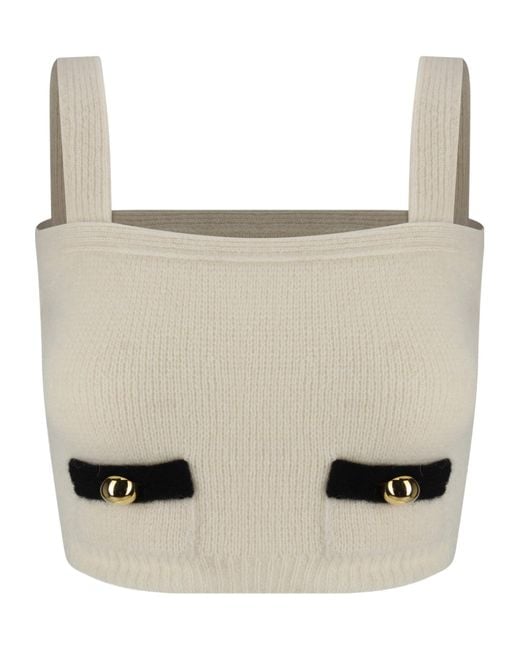 Alessandra Rich Natural Sleeveless Ribbed-Knit Top