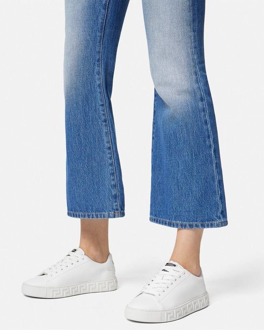 Versace White Greca-Embossed Lace-Up Sneakers