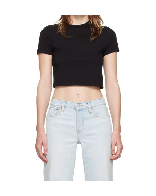 Re/done Black Short-Sleeve Cropped T-Shirt