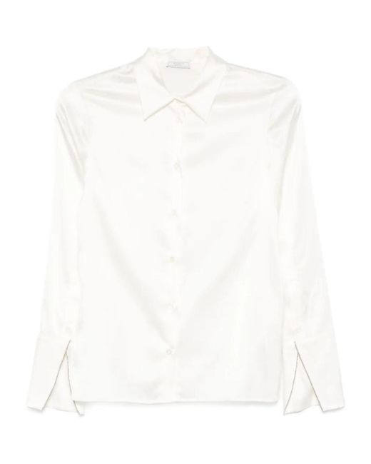 Peserico White Long-Sleeve Satin Shirt