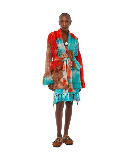 Alanui Red California Dreaming Tie-Dyed Fringed Cardigan