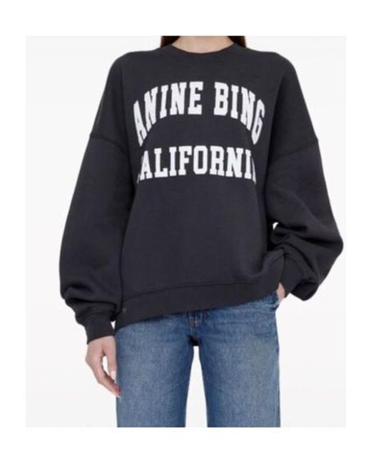 Anine Bing Black Miles Logo-Printed Crewneck Sweatshirt