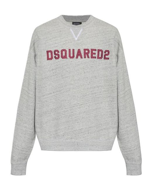 DSquared² Gray Logo Embroidered Crewneck Sweatshirt for men