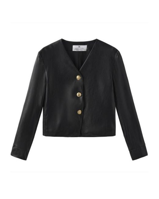 Marissa Chiara Black V-Neck Leather Jacket