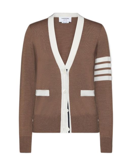 Thom Browne Brown 4-Bar Striped V-Neck Cardigan
