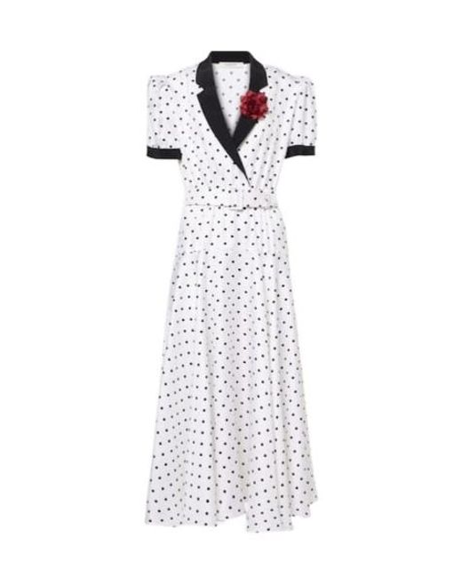 Rodarte White Polka Dot Silk Twill Midi Dress