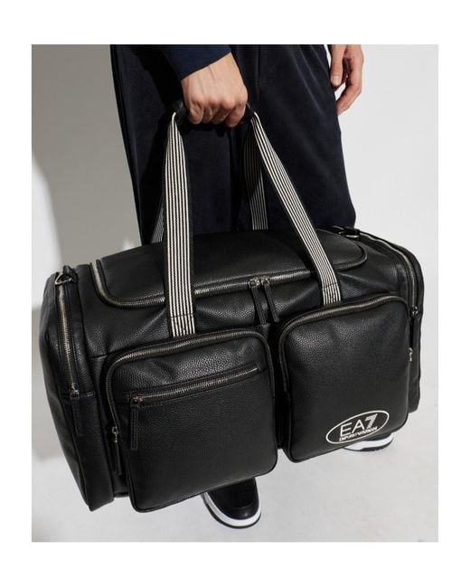 EA7 Black Logo Duffel Bag for men