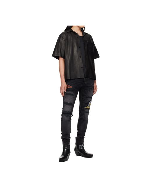 Amiri Black Ma Camp Leather Shirt for men