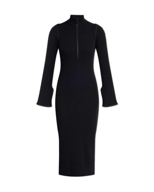 Moncler Black Half-Zip Ribbed-Knit Midi Dress