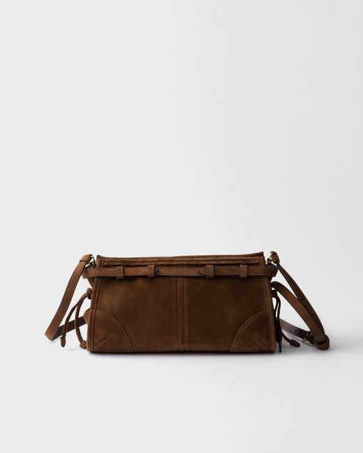 Prada Brown Bonnie Small Suede Shoulder Bag