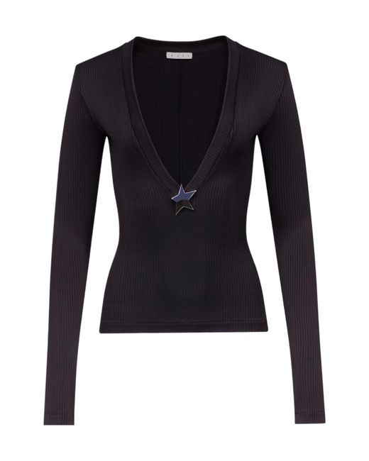 Area Blue Star Stud-Detailed V-Neck Knitted Jumper