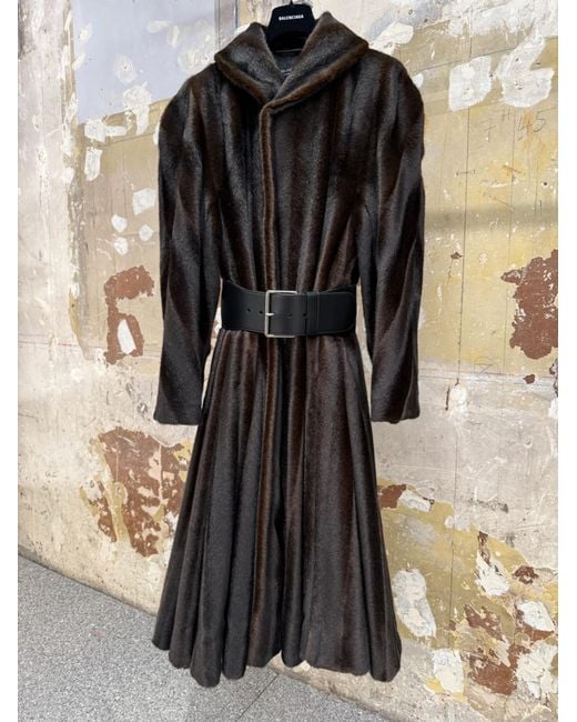 Balenciaga Black A-Line Faux Fur Coat