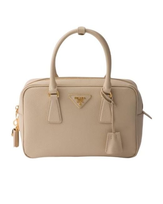 Prada Natural Zip-Up Small Tote Bag