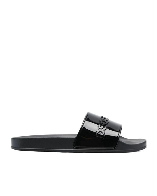 DSquared² Black Logo Embossed Slides for men