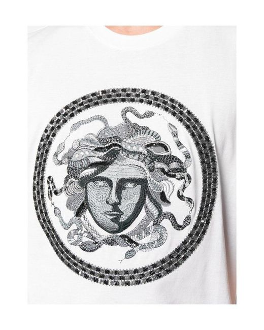 Versace White Pattern Printed Short-Sleeved T-Shirt for men