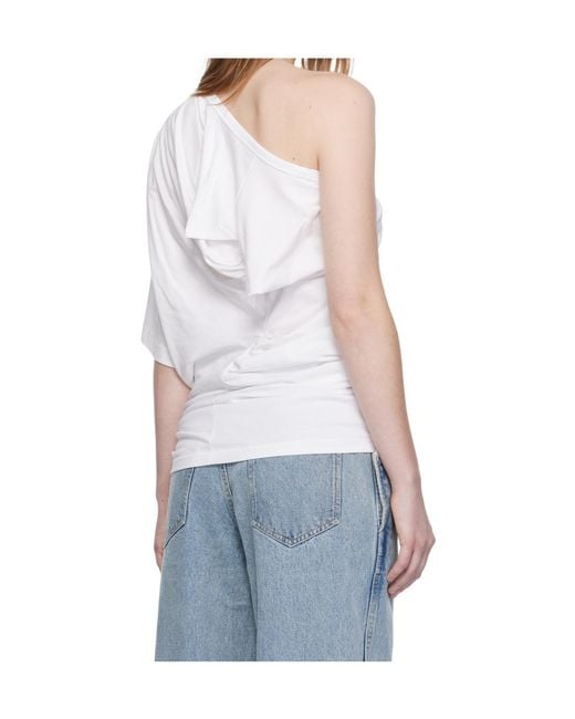 Christopher Esber White One-Shoulder Draped T-Shirt