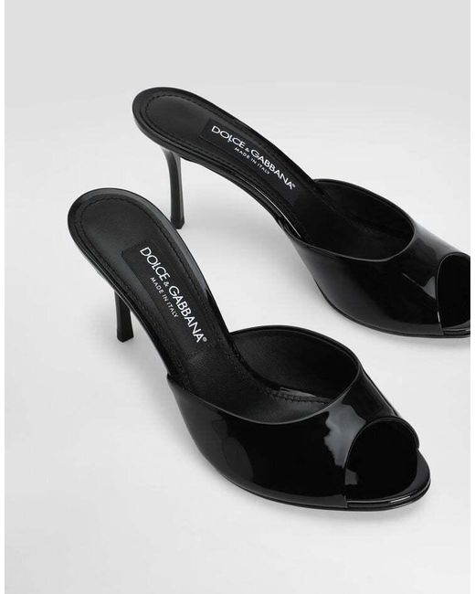 Dolce & Gabbana Black 75Mm Vernice Patent Leather Mule Sandals